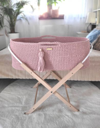 Moses basket BOHO Handmade with stand - pastel pink