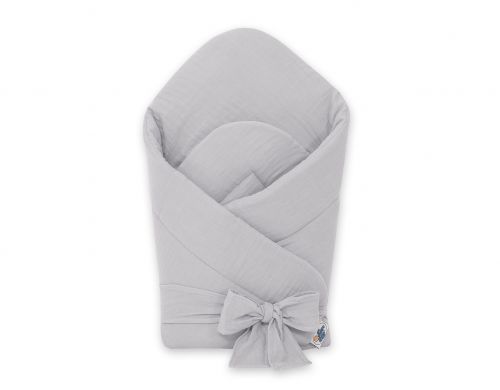 MUSLIN baby nest with stiffening with bow - grey