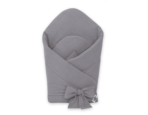 MUSLIN baby nest with stiffening with bow - anthracite