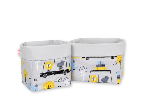 Set of 2 storage baskets - animals in cars gray