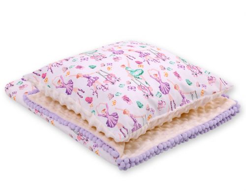 Set: Double-sided blanket minky + pillow- ballerinas lilac
