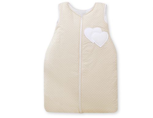 Sleeping bag- Hanging hearts white polka dots on beige