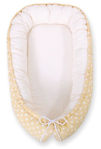 Baby nest double-sided Premium Cocoon for infants BOBONO- white dots on beige/ beige strips
