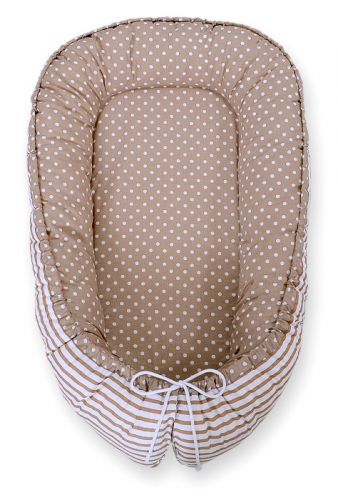 Baby nest double-sided Premium Cocoon for infants BOBONO- dots on brown/ strips