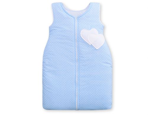 Sleeping bag- Hanging hearts white dots on blue