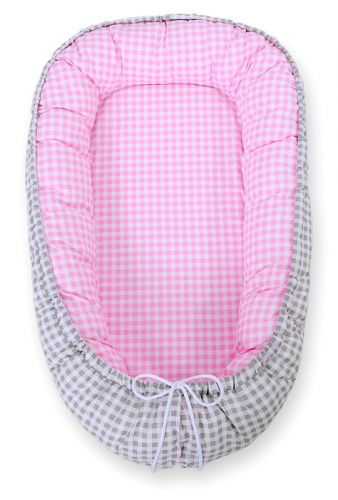 Baby nest double-sided Premium Cocoon for infants BOBONO- grey checkered/ pink checkered