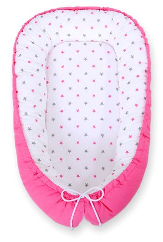 Baby nest double-sided Premium Cocoon for infants BOBONO- stars grey-pink/ pink