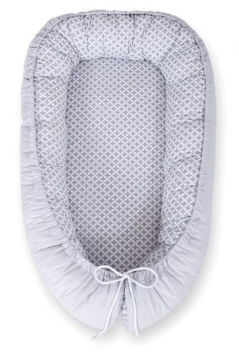 Baby nest double-sided Premium Cocoon for infants BOBONO- Grey rosette /grey