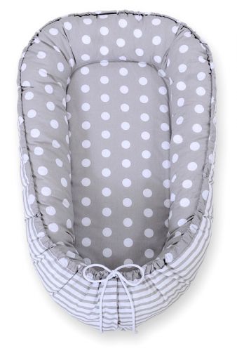 Baby nest double-sided Premium Cocoon for infants BOBONO- dots on grey/ grey strips