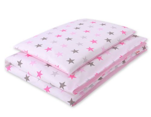Baby cotton bedding set 2-pcs 135x100 cm-  stars pink -gray/ pink