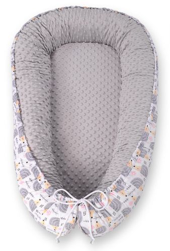 Baby nest double-sided Premium Cocoon for infants BOBONO minky- hedgehogs grey