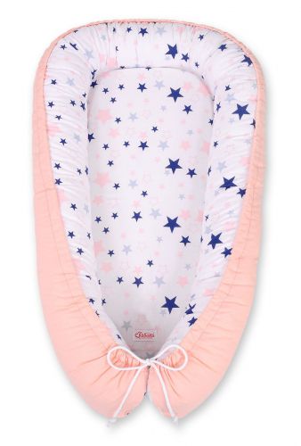 Baby nest double-sided Premium Cocoon for infants BOBONO- navy blue stars/powder pink