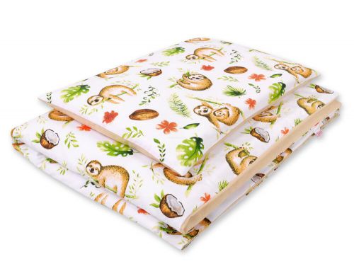 Baby cotton bedding set 2-pcs 120x90 cm- sloths  beige/beige