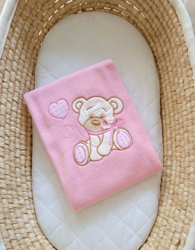Polar fleece blanket for babies - Bear with bow pink
