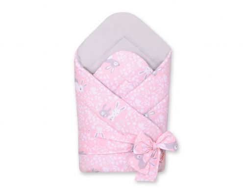 Double-sided baby nest with bow - pink rabbits