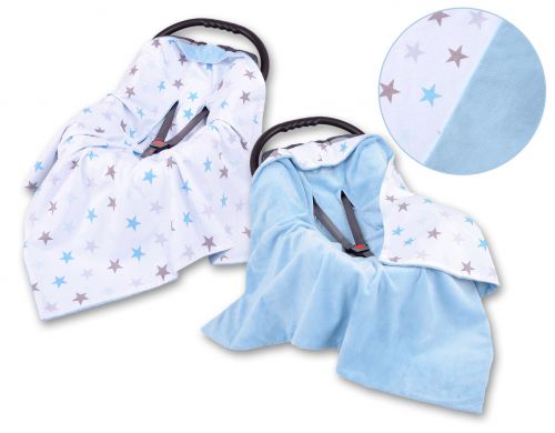 Big double-sided car seat blanket for babies- gray-blau stars