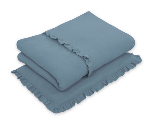 Bedding set MUSLIN 2-pcs with frill 90x120 – pastel blue