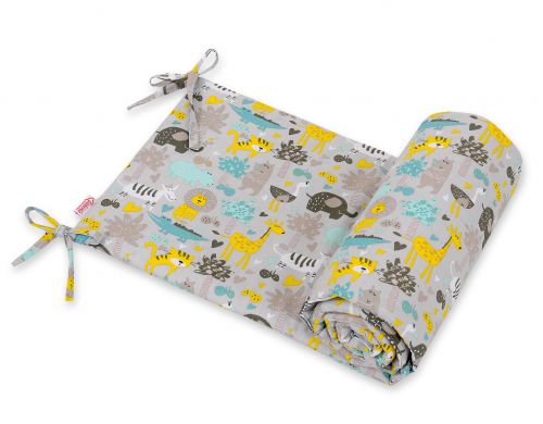 Universal bumper for cot - gray-mint animals