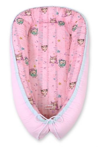 Baby nest double-sided Premium Cocoon for infants BOBONO- owls pink/pink