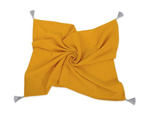 Muslin blanket for kids with tassels - honey yellow