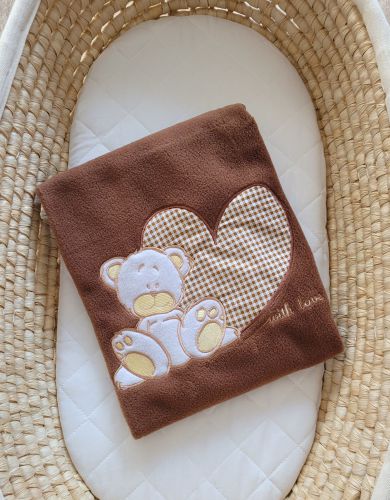Polar fleece blanket for babies - Milo- Teddy Bear with Heart brown