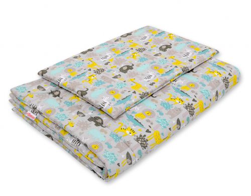 Bedding set 2-pcs with filling - gray-mint animals