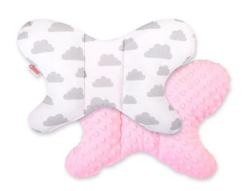Double-sided anti shock cushion \BUTTERFLY\ - clouds gray/pink