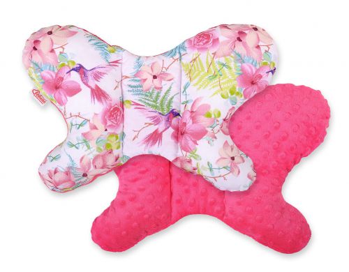 Double-sided anti shock cushion \BUTTERFLY\ - hummingbirds in flowers/rosa