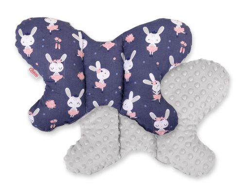 Double-sided anti shock cushion \BUTTERFLY\ - rabbits navy blue/gray