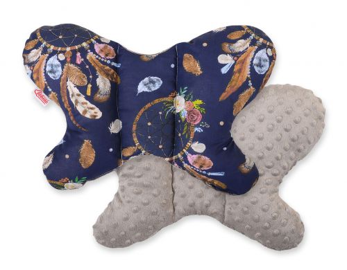 Double-sided anti shock cushion \BUTTERFLY\ - dream catchers dark blue/gray brown