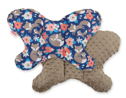 Double-sided anti shock cushion \BUTTERFLY\ -  fox family on blue/brown