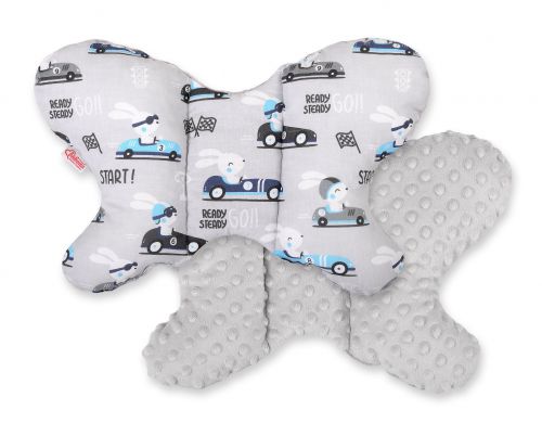 Double-sided anti shock cushion \BUTTERFLY\ - gray rabbits/gray