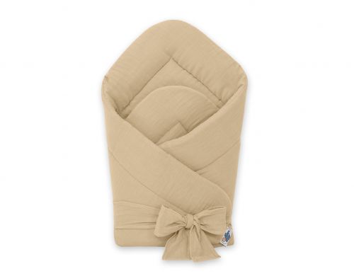 Muslin baby nest with bow - camel