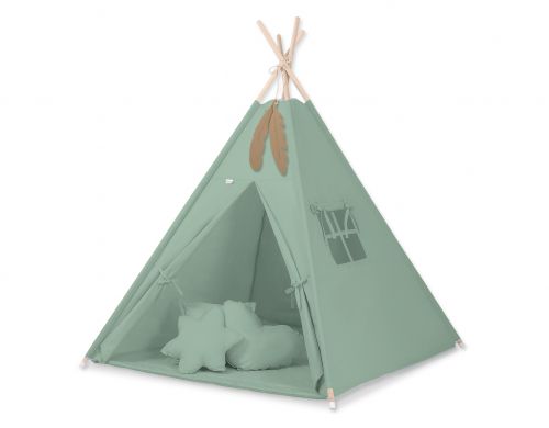 Teepee tent for kids + playmat + pillows + decorative feathers - pastel green