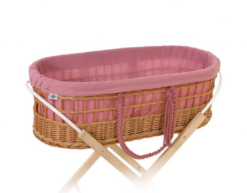 Moses wicker basket in BOHO style with muslin lining - pastel violet