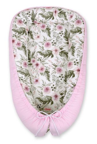 Baby nest double-sided Premium Cocoon for infants MY SWEET BABY- peony flower pink/pink