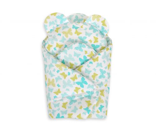 Doll\'s swaddling cone with pillow - butterflies mint