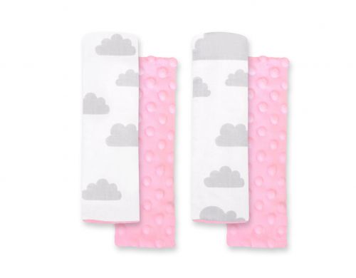 Double sided pads BOBONO for seat belts - clouds gray/pink