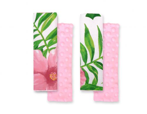 Double sided pads BOBONO for seat belts - tropical flowers/pink