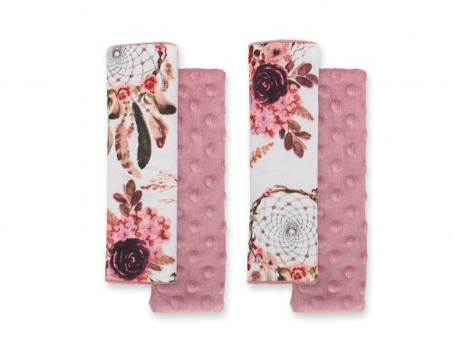 Double sided pads BOBONO for seat belts - flower dream catchers/pastel pink