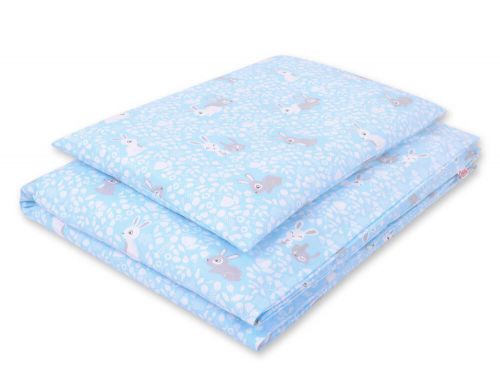 Double-sided baby cotton bedding set 2-pcs 120x90 cm- blue rabbits