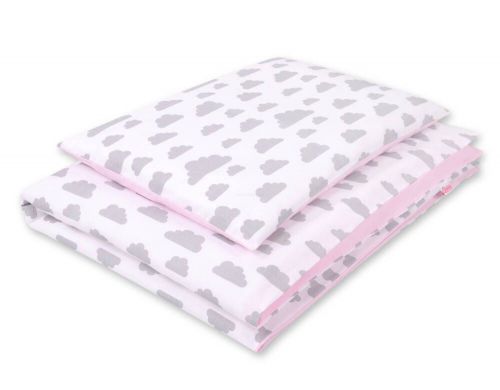 Baby cotton bedding set 2-pcs  - clouds gray/pink
