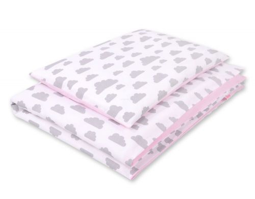 Baby cotton bedding set 2-pcs 120x90 cm- clouds gray/pink