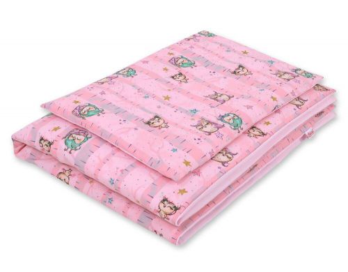 Baby cotton bedding set 2-pcs 120x90 cm- owls pink
