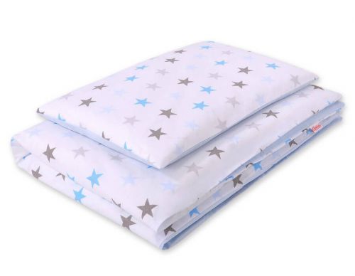 Baby cotton bedding set 2-pcs 120x90 cm- gray -blue stars