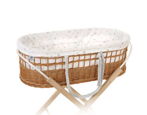 Moses wicker basket in BOHO style with cotton lining -  mini Stars grey