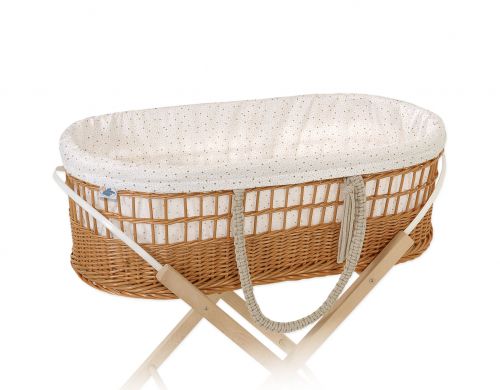 Moses wicker basket in BOHO style with cotton lining - mini gold stars