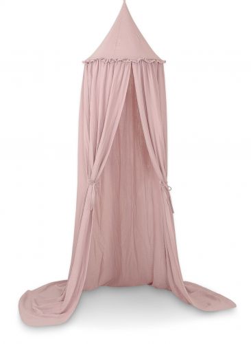 Muslin hanging canopy with frill - pastel pink