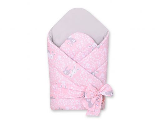 Double-sided baby nest with stiffening with bow - pink rabbits