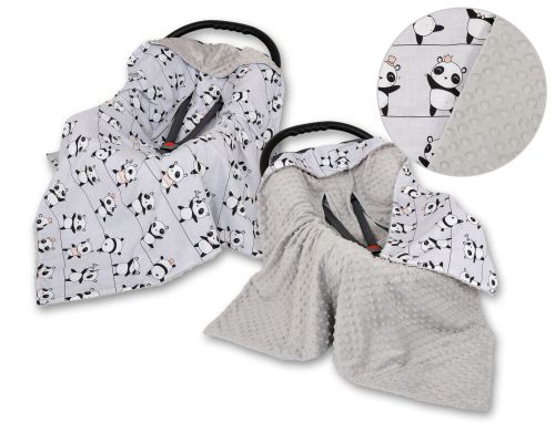 Double-sided car seat blanket fo babies - grey pandas/grey